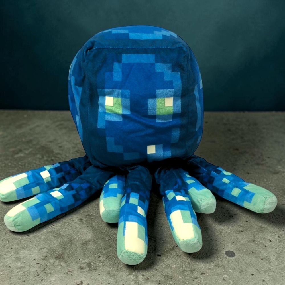 Minecraft Earth Glow Octopus Squid Pillow Glow In Dark Plush Mojang Blue 20"